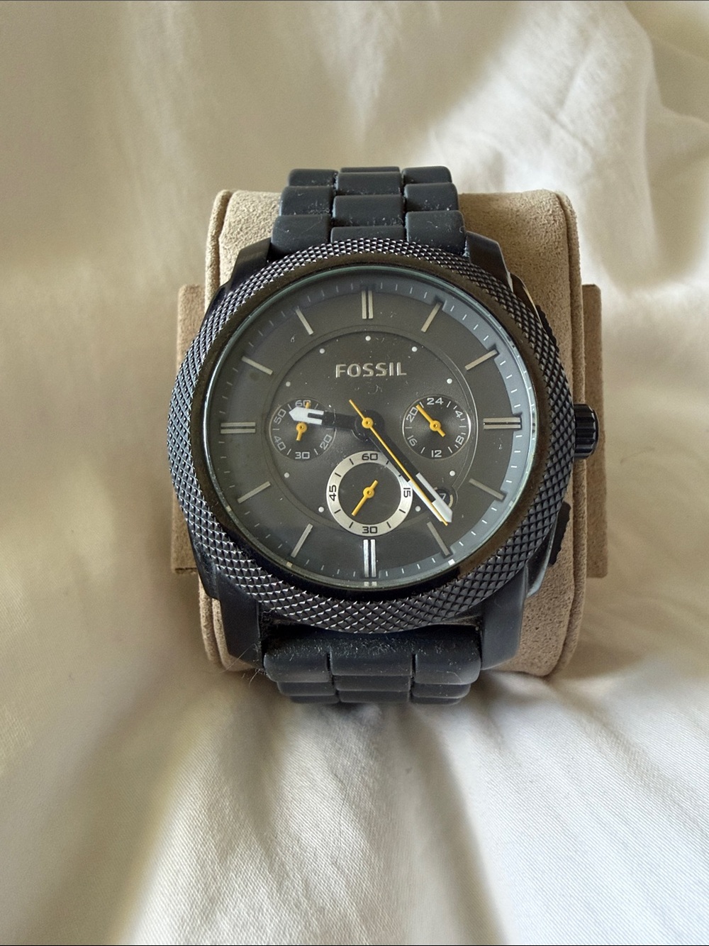Fossil Black Men’s Chronograph Watch with Yellow Accents